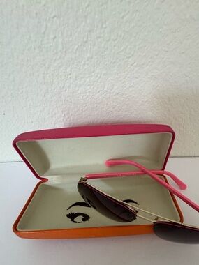 Kate Spade Pink and Orange Sunglasses with Dark Lenses and Matching Case